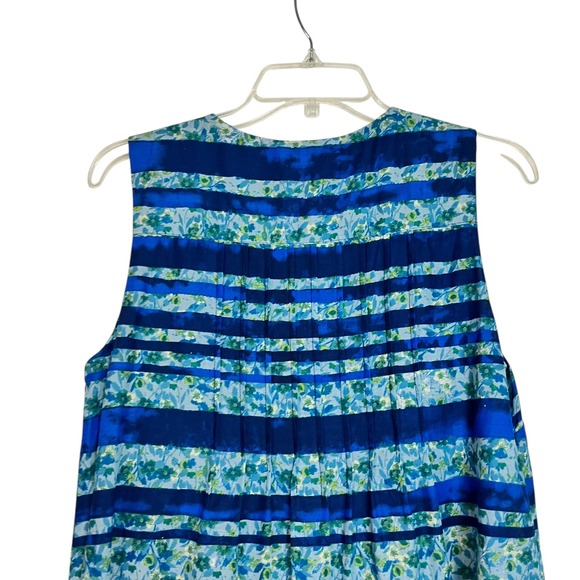 Rabbit Rabbit Rabbit‎ Designs Blue Floral Stripe Sleeveless Dress Pintuck Pleats - Picture 10 of 10